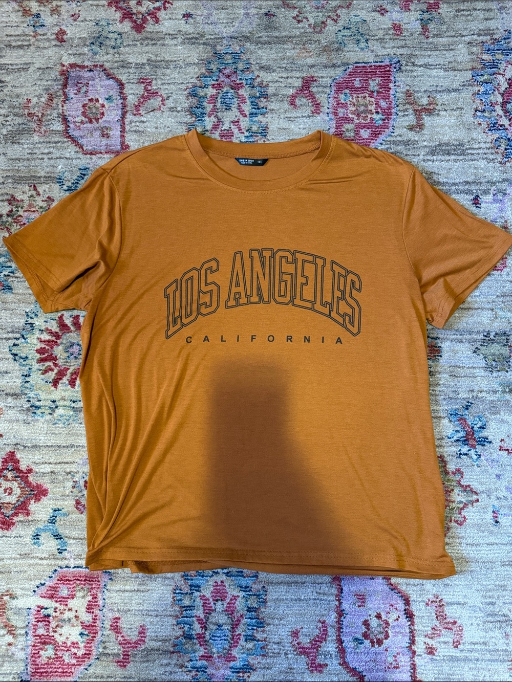 SHEIN Rust Orange 'Los Angeles' Graphic Short Sleeve Tee